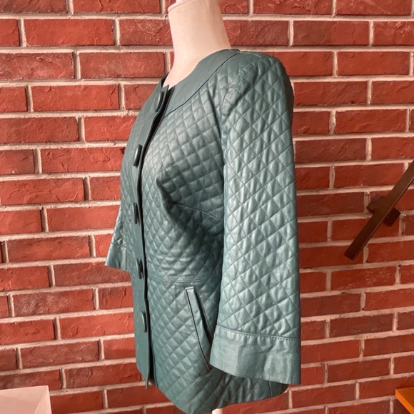 •Terry Lewis Vintage Green-Blue Quilted Leather 3/4 Sleeves Jacket Size S NWOT - Picture 3 of 12